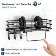 Plantex Self Adhesive Bathroom Shelf/GI Steel Bathroom Shelf with Hook and Napkin Holder/Bathroom Organizer Without Drill/Bathroom Accessories- Pack of 3 (Black)