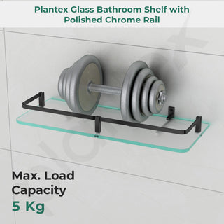 Plantex Frosted Glass Shelf for Bathroom/Shelf with Brass Railings and Brackets/Shelf for Living Room/Bedroom/Kitchen - Pack of 3 (15 x 6 inch, Black)