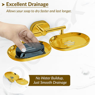 Plantex J4 Stainless Steel Double Soap Dish for Bathroom/Soap Holder for Bathroom/Wall Mounted Soap Holder/Bathroom Accessories (PVD Gold Finish) Onix