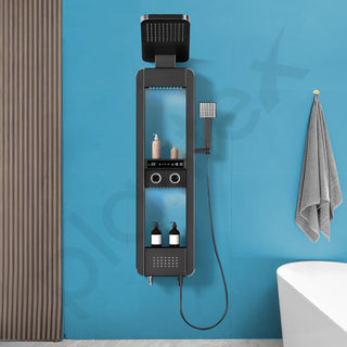 Plantex 304 Stainless Steel LED Bathroom Shower System/Majestic Flow Shower Panel for Bathroom Full Set with Smart Digital Display- (Rich Black, KM-8103B)