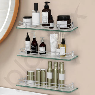 Plantex Bathroom Glass Shelf/Glass Shelf for Bathroom Wall/Transparent Glass Shelves for Kitchen/Living Room Shelf/Wall Stand for Kitchen- (Polished,15x6 Inches, Pack of 3)