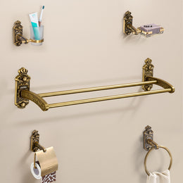 Plantex Aluminium Antique Bathroom Accessories Set Of 5-Pcs/Bathroom Hardware Set (Towel Rod/Napkin Ring/Paper Holder/Soap Dish/Tumbler Holder), Gold
