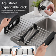 Plantex Stainless Steel Kitchen Sink Strainer/Drain Basket With Adjustable Armrest Kitchen Rack/Vegetable Washing Basket for Sink/Expandable Drain Dish Rack (Pack of 1, Black)