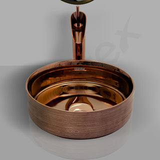 Plantex Ceramic Round Wash Basin/Designer Table Top Washbasin/Countertop Wash Basin for bathroom/Home/Office (Rose Gold-14x14x5 Inch)