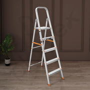 Plantex Restructured Legend Aluminium Folding 5 Step Ladder for Home - 5 Wide Step Ladder (Orange-Silver)