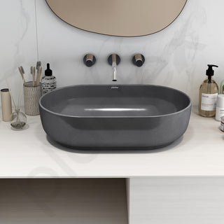 Plantex Tabletop Wash Basin for Bathroom/Designer Ceramic Basin/Countertop Wash Basin/Home/Office (Metalic grey - 22 x 14 x 6 Inch)