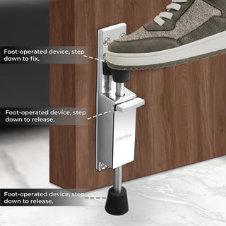 Plantex Kickdown Door Stoper Spring Loaded Telescopic Step On/Off Door Stopper Rubber, Adjustable Heavy Duty Door Locks Holder Stop/Release by Foot - (Chrome)