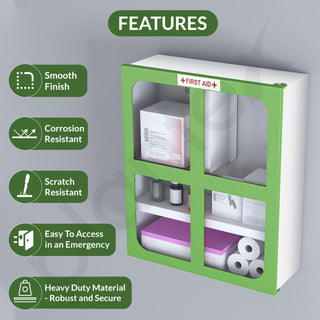 Plantex First Aid Box/Emergency Medical Kit Box for Medicine Storage/Multi Compartment First Aid Kit Box for Home, School, Office Without Key - (Green & White)