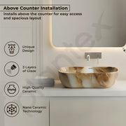 Plantex Ceramic Tabletop Basin Sink/Basin for Bathroom/Wash Basin/Washbasin for Restaurant, Hotel (Marble Finish, 18 x 13 x 5.5 Inch)