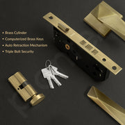 Plantex Mortise Door Lock for Home/Main Door Lock Set/Mortice Lock Handleset with 3 Brass Keys & Cylinder - 3 Years of Warranty (7129, Brass Antique)