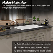 Plantex Matt German Technology Acrylic Resin Quartz Kitchen Sink/10 Years Guarantee/Granite Single Bowl Sink For Kitchen With Coupling (Whiti 32X20 Inches)