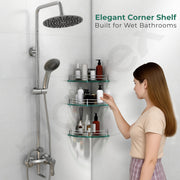 Plantex Glass Shelf for Bathroom Wall/Glass Corner Shelf for Bathroom Shelf for Wall Glass/Bathroom Corner Organizer (9x9 inch) - Pack of 3