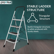 Plantex Alloy Steel 4 Step Ladder For Home/Foldable Strong Wide Step Ladder/Anti- Skid 4 Step Ladder - (White & Black)