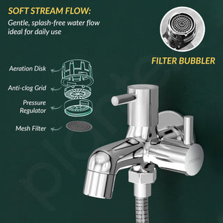 Plantex Two Way Bib Cock Tap with Water Saving Nozzle Attachment/Compatible for Washing Machine/2 in 1 Bib Tap with Wall Flange and Teflon Tape-(MKS-1275-Chrome)