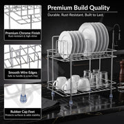 Plantex Stainless Steel Utensils Drying Rack/2-Tier Dish Rack/Plate Drying Rack for Kitchen Countertop/Bartan Stand - Chrome (13 x 8.5 x 12 Inch)