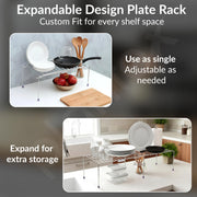 Plantex Stainless Steel Multipurpose Expandable Dish Rack/Expandable Storage Shelves for Kitchen Cabinets/Plate Stand/Utensil Rack(Chrome-Silver)