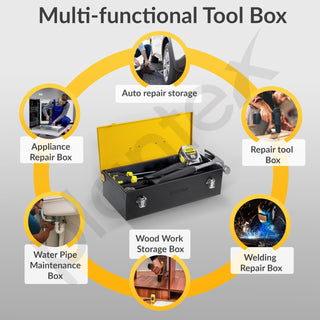 Plantex 16-inch Metal Tool Box/Tool Box for Home/Storage Box With Clear Top Lid & Removable Tray Compartment For Easy & Convenient Storage/Multi-Purpose Compact Tools Box (Yellow & Black)