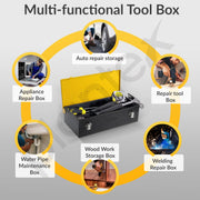 Plantex 16-inch Metal Tool Box/Tool Box for Home/Storage Box With Clear Top Lid & Removable Tray Compartment For Easy & Convenient Storage/Multi-Purpose Compact Tools Box (Yellow & Black)