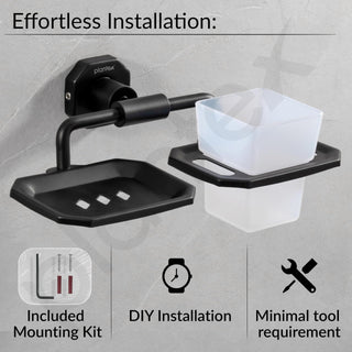 Plantex 304 Grade Stainless Steel 2in1 Soap Dish with Tumbler Holder/Soap Stand/Tooth Brush Holder/Bathroom Accessories - Nipron (Black)