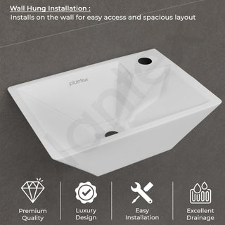 Plantex Platinum Ceramic Wall Mounted Basin/Corner Basin/Wash Basin for Bathroom/Wall Hung Washbasin/Sink for Restaurant, Hotel/10 Years Glaze Warranty by Plantex (Candy -15 x 11 x 5 Inch)