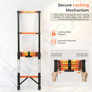 Plantex 2.3m (7.55 ft.) Telescopic Ladder/Carbon Steel 6-Steps Portable & Compact Ladder/Foldable Multipurpose Collapsible Ladder for Home & Outdoor Use - (Orange)