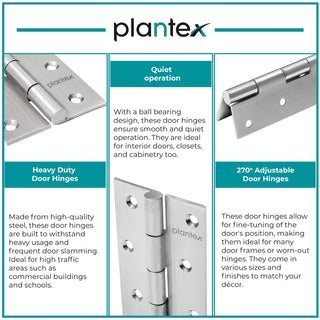 Plantex Door Hinges 4 inch x 14 Gauge/2 mm Thickness Home/Office/Hotel/Door Hinges for Main Door/Soft Movement Hinge for Bedroom/Kitchen/Bathroom/Kabza - Pack of 4 (Satin Matt)