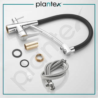 Plantex Pure Brass Sink Mixer Tap Hot and Cold with Built-in RO Outlet/Pull Down Kitchen Sink Faucet with 360° Swivel Spout/Sink Faucet-(2701-Black & Chrome)