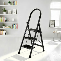Plantex Ladder for Home/Strong Foldable Wide 3 Step Ladder/Anti-Skid 3 Step Ladder - (Apex - Black)