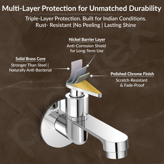 Plantex Long Body Bib Cock Water Tap with Water Saving Nozzle for Kitchen Tap/Bib Tap with Wall Flange and Teflon Tape for Bathroom - (Chrome)