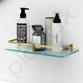 Plantex Premium Frosted Glass Shelf for Bathroom/Kitchen/Living Room with Brass Railings and Brackets - Bathroom Accessories/Glass Shelf for Living Room -(Brass Antique 12x6 - Pack of 1)