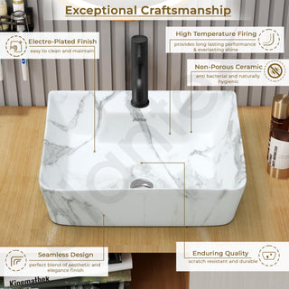 Plantex Ceramic Wash Basin for Bathroom/Rectangle Wall Mount Basin/Bathroom Sink/Washbasin for Restaurant/Hotel (Marble Finish - 16 x 12 x 5 Inch)