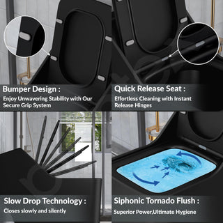 Plantex Imported Ceramic Commode/Floor Mounted Commode/Rim Siphonic Vaccum Flush with Soft Close Toilet Seat Cover - S Trap (Matt Black)