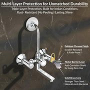 Plantex Pure Brass 2-in-1 Wall Mixer with Brass Wall Flange & Teflon Tape/Mixer Tap for Bathroom with Overhead Shower Provision and Long Bend Pipe/Bathroom Tap/Taps for Bathroom-(Flip, Chrome)