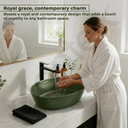 Plantex Designer Ceramic Basin/Table Top Wash Basin for Bathroom/Countertop Vessel Sink Basin for Home/Office/Restaurant (Green, 22 x 14 x 7 Inch )