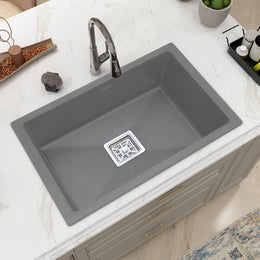 Plantex Kitchen Sink/Quartz Single Bowl Kichen Sink with Hose Pipe and Square Coupling/Under Mount Kitchen Sink - (Grey, 21 x 18 inch)