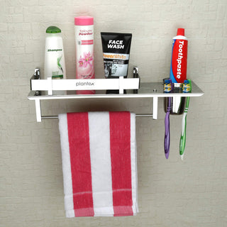 Plantex Multipurpose 3 in 1 Bathroom Shelves for Wall/Shampoo Holder for Bathroom with Chrome Finish, Wall Mount - Bathroom Storage Organizer (Stainless Steel-15 Inches - Pack of 3)