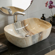 Plantex Ceramic Tabletop Washbasin/Bathroom Basin Sink/Wash Basin for Bathroom/Marble Basin Basin for Restaurant, Hotel (Brown & Grey Veins, 18 x 13 x 5.5 Inch)