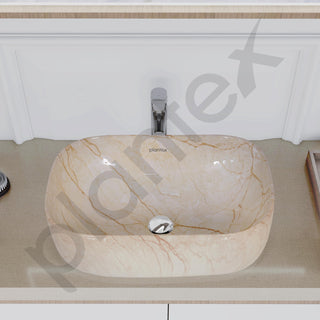 Plantex Ceramic Countertop Basin with Brown Veins - Wash Basin for Bathroom, Restaurant, Hotel (18 x 13 x 5.5 Inch)