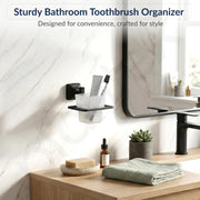 Plantex 304 Grade Stainless Steel Tumbler Holder for Bathroom/ABS Tooth Brush Stand/Bathroom Accessories - Squaro (Black)