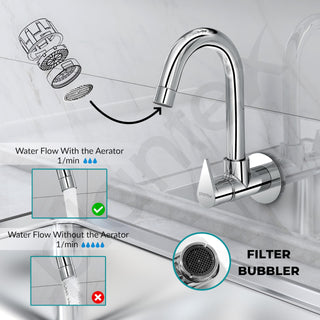 Plantex Kitchen Taps for Home Sink with Water Saving Nozzle/Kitchen Tap/High Arc 360° Swivel Spout for Sink Tap with Brass Wall Flange -(Pac-1810-Chrome)