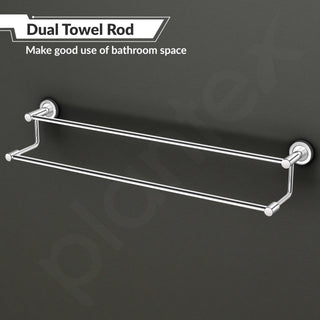 Plantex Stainless Steel Dual Towel Rod for Bathroom/Towel Hanger for Wash Basin/Towel Holder/Bathroom Accessories - 24 Inch (Pack of 2)