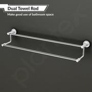 Plantex Stainless Steel Dual Towel Rod/Towel Holder for Bathroom/Towel Bar/Towel Hanger/Stand/Bathroom Accessories (24 Inch - Chrome Finish) - Pack of 3