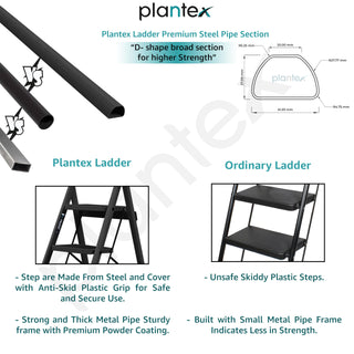 Plantex Steel Ladder for Home/Strong Foldable Wide 6 Step Ladder/Anti-Skid 6 Step Ladder - (Apex - Black)