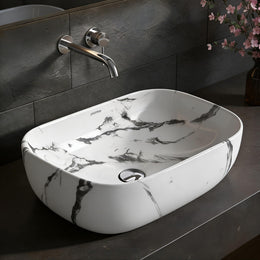 Plantex Tabletop Wash Basin/Bathroom Basin Sink/Ceramic Countertop Basin/Marble Basin with Grey Veins/Wash Basin for Bathroom, Restaurant, Hotel (18 x 13 x 5.5 Inch)