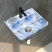 Plantex Wallmount Basin for Bathroom/Designer Ceramic Wall Hung Hand Wash Basin/Rectangle Countertop Wash Basin/Home/Office (Blue - 17.5 x 14 x 5 Inch)