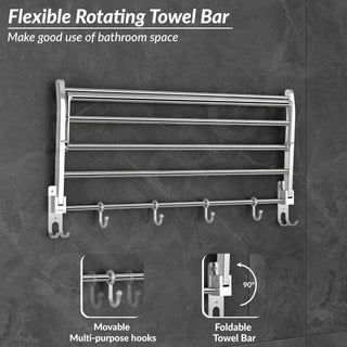 Plantex Eco Stainless Steel Folding Towel Rack/Towel Holder for Bathroom/Towel Hanger/Bathroom Accessories Set(24-inch) Chrome
