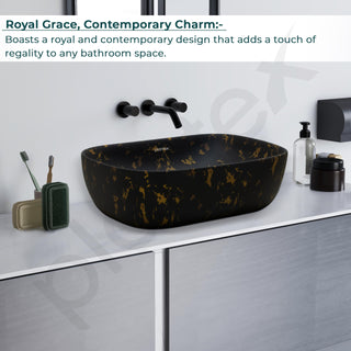 Plantex Ceramic Black Wash Basin for Bathroom/Hand Wash Sink/Countertop Basin/Tabletop Washbasin For Living Room (18x13x5 Inch - Marble Finish)