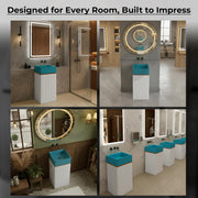 Plantex Acrylic Resin & Quartz Pedestal Basin for Bathroom/One Piece Pedestal Free Standing Square Wash Basin for living Room/Hotel (Blue & White)