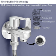 Plantex Two Way Tap for Washing Machine/Quarter Turn 2 in 1 Bib Cock/Wash Basin tap with Teflon Tape and Wall Flange/2 Way Bathroom Tap with Brass Spindle -(Saga-Chrome)
