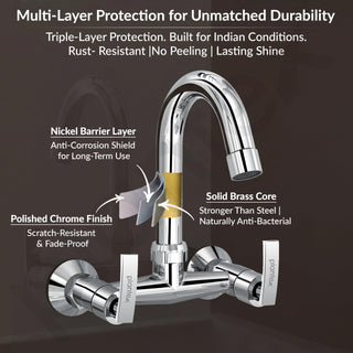 Plantex Pure Brass Sink Mixer with Double Handle Hot and Cold Water Tap for Kitchen/Bathroom Basin Faucet with Brass Wall Flange & Teflon-Tape - (COL-1014, Chrome Finish)